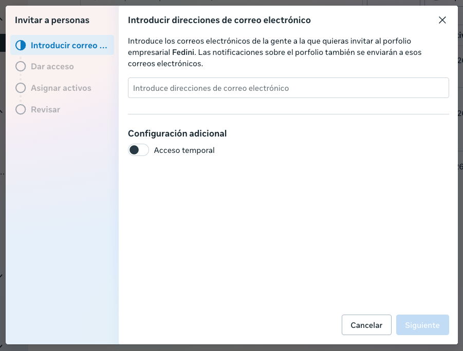 Campo para ingresar el correo electrónico en Meta Business